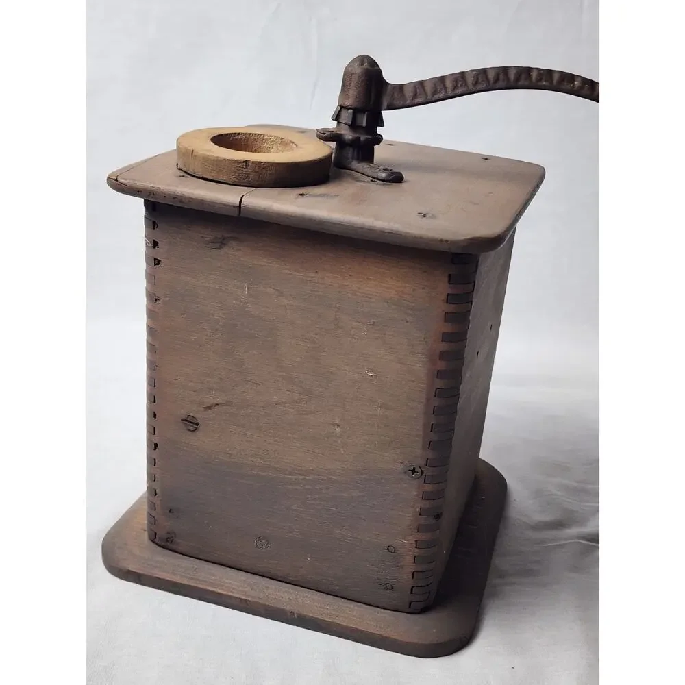 Vintage Wood Coffee Grinder Cast Iron Dovetailed Hand Crank Antique Flour Mill